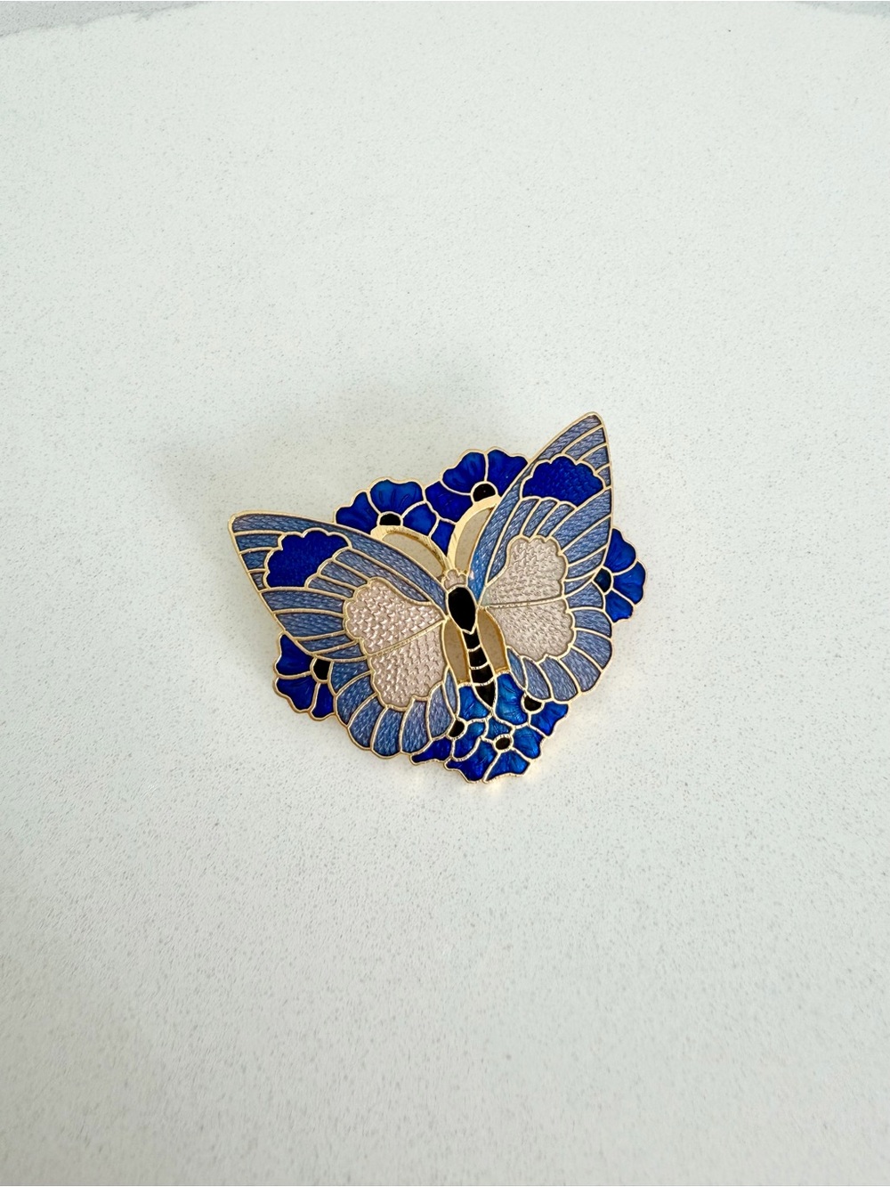 Vintage Blue Enamel Butterfly Brooch Gold Tone Pin (One of a Kind) - Picture 2 of 15